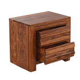 ONIJA Solid Wood Bedside Table with 2 Drawers, Sheesham Wood, 45L x 30D x 50H cm